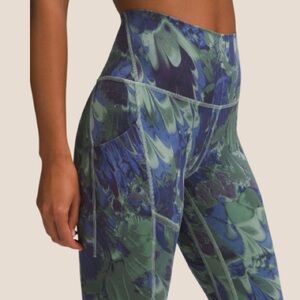 Women's Blue and Green Patterned High-Waist Leggings